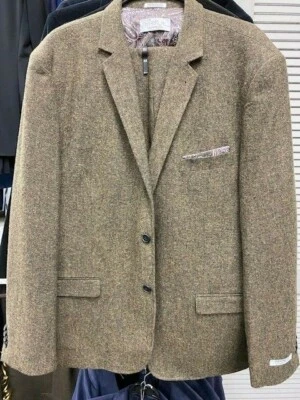 40R Ferrecci Men's Cognac Tweed Suit w/ Pants & Vest Slim Fit  Prom, Wedding  - Image 1 of 4