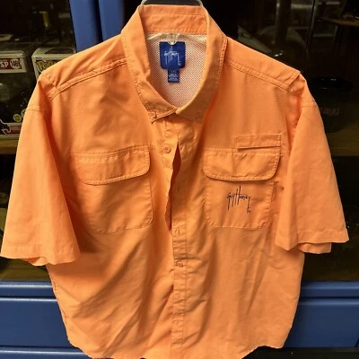 Guy Harvey Short Sleeve Button Up ￼Fishing Shirt Mens XL Orange Vented - Image 1 of 4