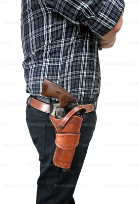 Western Holster with Belt Shell Tooled Leather 357 22 Long Barrel Taurus Colt - Image 1 of 4