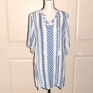 Japna Blue & White Boho Stripe Cover-Up Tunic – Size M Beachwear Chic - Bild 1 von 6