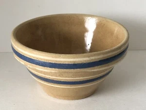 "Antiguo horno de banda azul y crema de gres amarillo EE. UU. pequeño tazón mezclador de 5""" - Imagen 1 de 6