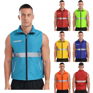Mens Volunteer High Visibility Vest Sports Tops Jacket With Pockets Outdoor - Picture 1 of 79