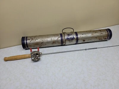 Vintage Jr. Ace no. 300 blue stripe Fishing Set 1930S -40s Carry Case AND POLE! - Image 1 of 4