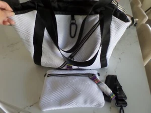 NWT LATEST GO DASH DOT white black gym/ sport bag w/ small bag with belt - Picture 1 of 12