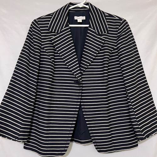 VETEMENTS Blazer Coldwa Creek donna 12 nero bianco righe singolo bottone giacca lino