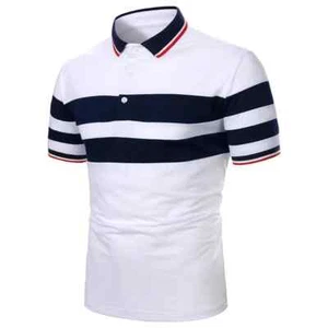 Camisas polo informales deportivas de golf bádminton calce ajustado para hombre de manga corta a rayas - Imagen 1 de 26