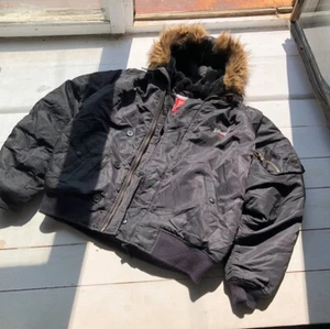 90s SCOTT NYC USA Military Bomber Fur Fuzzy Hood Mens Large Archive Vintage Army - Picture 1 of 16