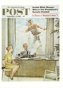 1960 SEP 17 Window Washer NORMAN ROCKWELL SATURDAY EVENING POST COVER ART PRINT - Picture 1 of 3