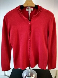 Petite Sophisticate Red Metallic Thread and Beaded Cardigan Set in Small - Picture 1 of 7