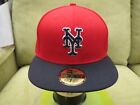 New Era NY Mets Red Fitted Hat, Navy Blue Bill, Navy & White Logo, Size 7 5/8