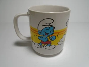 RARE VINTAGE CERAMIC 1980s PEYO SMURF COFFEE MUG RUNNING MARATHON (S.E.P.P.) - Picture 1 of 5