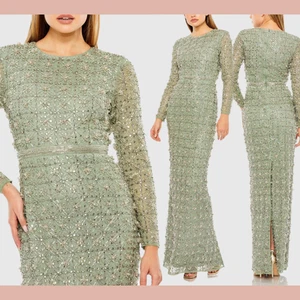 NUEVO CON ETIQUETAS $998 MAC DUGGAL [10] 93827 Vestido Manga Larga Cuello Alto Cuentas Jade S1854 - Imagen 1 de 17