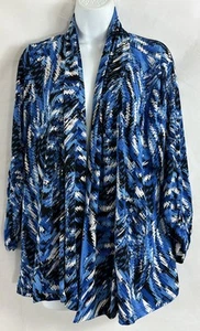 Ellen Tracy Size XL Blue Black Graphic Open Front Tunic Top Ruched Long Sleeve - Picture 1 of 19