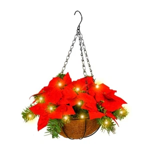 Elegant Red Hanging Basket Christmas Decoration with LED Light for Tree and Home - Picture 1 of 8