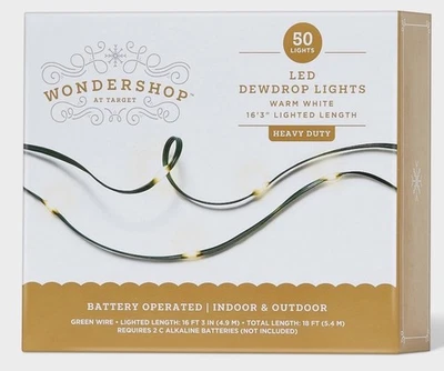 50-Count LED Heavy-Duty Dewdrop Christmas Fairy String Lights Wondershop NIB - Image 1 of 4
