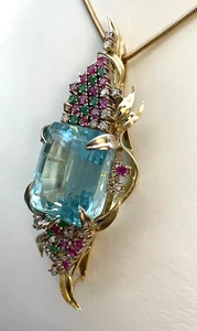 ANHÄNGER AQUAMARIN 110KARAT 30DIAMANTEN 17RUBIN 10SMARAGDE 585/-GG WERT 20000,-€ - Bild 1 von 8