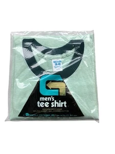 Vintage 80s Tshirt Blank Ringer Green NOS USA Medium 50/50 Renoble Knitwear - Picture 1 of 3