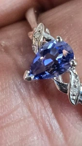 Blue Sapphire Solitaire Ring with Diamond Accents 10K Solid White Gold Size 7 - Picture 1 of 8