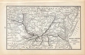 Mapa ferroviario antiguo de Norfolk y Western 1906 mapa ferroviario vintage 2722 - Imagen 1 de 3