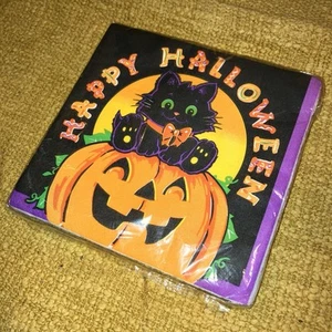 Vintage Halloween Black Cat Napkins / 20 Ct / Paper Art Luncheon Jack O’ Lantern - Picture 1 of 8
