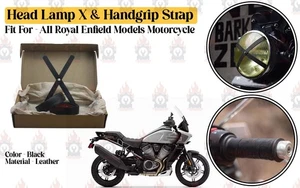 Headlamp X & Handgrip "Strap Black Fit For All Royal Enfield Model Motorcycle" - Picture 1 of 18