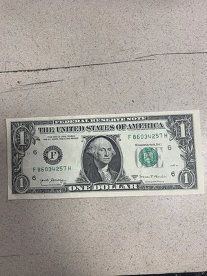 One Dollar Bill, Fancy Serial Number, Broken Ladder, 2 Thru 8 F86034257H - Image 1 of 4