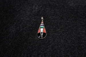 Colgante De Colección Nativo Americano Zuni Esterlina Incrustación Lágrima Firmado FP - Imagen 1 de 7