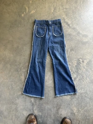 Calça Feminina Vintage Anos 70 Hippie Ponto Contraste Fundo de Sino 26 X 26 - Imagem 1 de 4