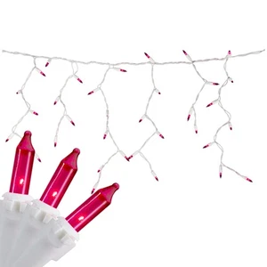 Brite Star 100 Count Pink Mini Icicle Christmas Lights - 7ft, White Wire - Picture 1 of 5