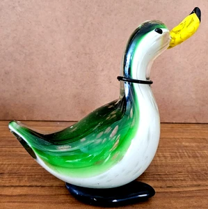 Anatra in vetro artistico stile Murano con macchie d'oro vetro artistico soffiato a mano vintage - Foto 1 di 10