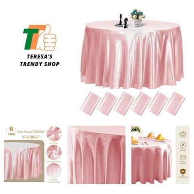 6 Pack 120 Inch Rose Gold Round Tablecloth -  Silky Satin Tablecloth Overlay ... - Image 1 of 4