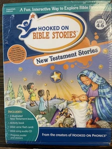 Hooked on Bible Stories: New Testament 4 Books, Songs CD, Flash Cards & more - Foto 1 di 3