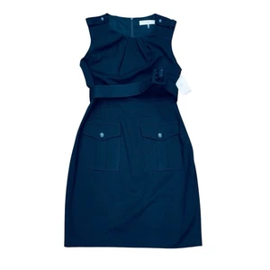 Trina Turk Dress Womens Size 10 Black Belted Back Zip Pockets Pleated Lined - Picture 1 of 8