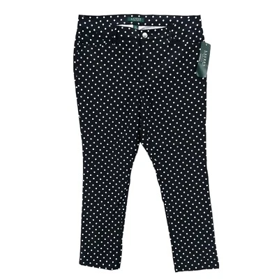 NWT Lauren Ralph Lauren Polka Dot Pants Black White Ankle Crop Stretch 12P - Image 1 of 4