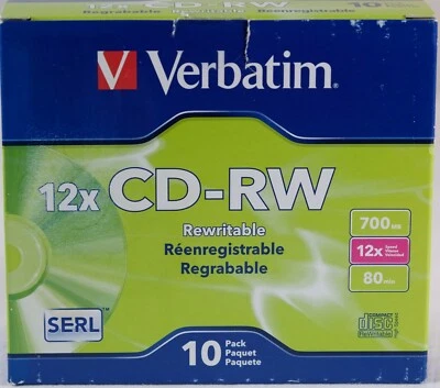 Verbatim CD-RW Discs w/Slim Jewel Cases, 700MB/80min, 10 Discs (VER95156) - Image 1 of 4