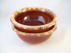 Vtg Hull Pottery Brown Drip Mirror Glaze 2 Berry Bowls Fruit Sauce Dessert USA - Picture 1 of 4