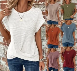 US Damen Tops Sommer Kurzarm Bluse Freizeit Strick locker Tee T-Shirt Übergröße - Bild 1 von 34