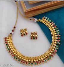 Indian Bollywood Style Meenakari Stones Gold Plated Bridal Jewelry Necklace Set