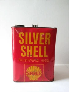 Vintage rot 2 Gallonen Silber Shell Motoröl Dose - Bild 1 von 6