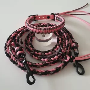Set (Hundeleine & Hundehalsband) aus Paracord „Little Kobra“ Farben Rosa Schwarz - Bild 1 von 11