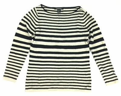 Ellen Tracy 100% 羊绒条纹毛衣女式 M 码 Old Money Quiet 豪华 — 第 1/4 张图片