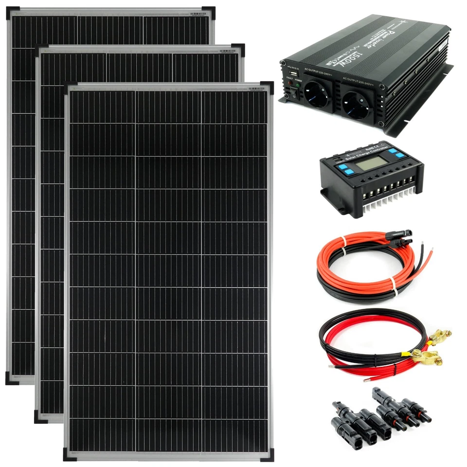 Komplettset 3x140 Watt Solarmodul 1500 Watt Wandler Laderegler Photovoltaik PV - Bild 1 von 4