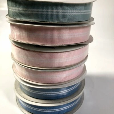 Stampin' Up Grosgrain Ribbon Striped Pacific Baja Blue, Pink 5/8" 90 Yards Lot 6 - Image 1 of 4