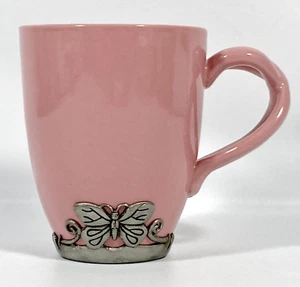 Arthur Court Aluminum Butterfly Overlay Pink Ribbon Breast Cancer Mug 4 1/2" NEW - Picture 1 of 10
