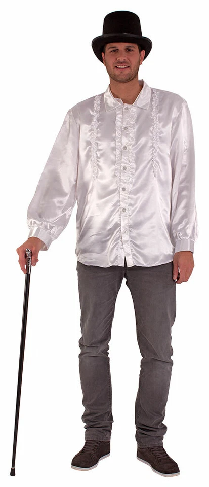 70004-PARTYXPEOPLE Rüschenhemd Disco-Hemd Schlagerhemd weiß Herrenhemd Herren-kostüm Karneval KK