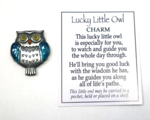 H4 blau GLÜCKLICHE KLEINE EULE TASCHENMARKE CHARM Viel Glück Weisheit Absolvent Ganz - Bild 1 von 4