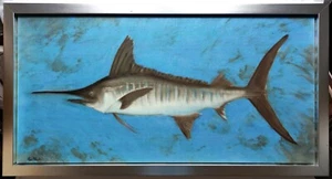 JOE BLAH (USA) MARLIN FISH OIL PAINTING ON CANVAS, SIGNED & FRAMED 65CM X 131CM - Picture 1 of 24