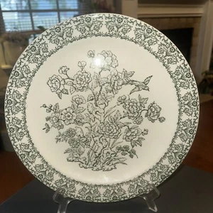 Royal China Green & White Serving Plate Bird & Flowers 12" #N 52 W/ Beauty Marks - Picture 1 of 13