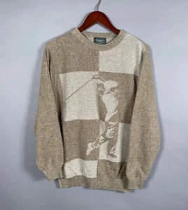 VTG Haggar Tour Golf Motif Sweater Adult Medium Beige Chunky Cotton Crewneck 90s - Picture 1 of 11