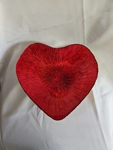 12" AKCAM METALLIC DARK RED HANDMADE GLASS,HEART SHAPED DISH,PLATTER,BOWL-TURKEY - Picture 1 of 20